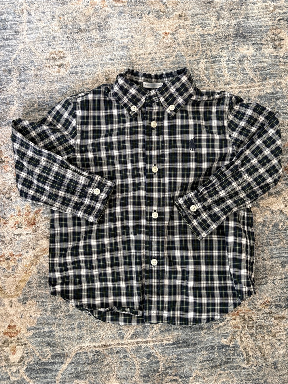 Ralph Lauren Navy & Green Plaid Button-Down Shirt, Boy, 24mo, Like New